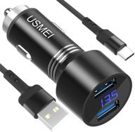 usmei voltmeter quick charge 3.0 dual usb car charger, 36w qc3.0 usb adapter + 3a usb type c cable for samsung galaxy s20/s20+ ultra s10 s10e s9 s8 note 10 9 8, motorola moto z/z2, lg g5/g6/v20/v30 (black braided) logo