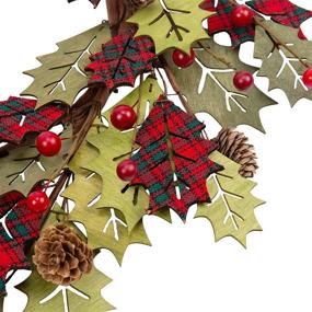 img 1 attached to 🎄 VGIA 18 Inch Christmas Wreath: Festive Winter Decor for Front Door with Wood Leaves, Black and Red Buffalo Check, Berries, and Pine Branches
