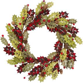 img 4 attached to 🎄 VGIA 18 Inch Christmas Wreath: Festive Winter Decor for Front Door with Wood Leaves, Black and Red Buffalo Check, Berries, and Pine Branches