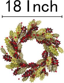 img 3 attached to 🎄 VGIA 18 Inch Christmas Wreath: Festive Winter Decor for Front Door with Wood Leaves, Black and Red Buffalo Check, Berries, and Pine Branches