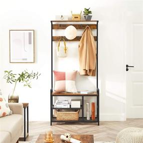 img 2 attached to VASAGLE Hall Tree with Storage Bench and Coat Rack - Rustic Brown and Black, 33.1 x 11.8 x 71.7 Inch - UHSR088B01: Perfect Entryway Storage Solution for Living Room and Bedroom
