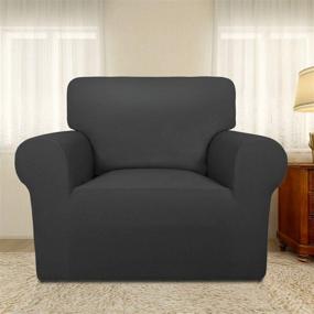 img 3 attached to 🪑 Stretchable Spandex Chair Sofa Slipcover – Non Slip Soft Couch Cover, Washable Furniture Protector with Non Skid Foam and Elastic Bottom for Kids, Pets (Chair, Dark Gray)