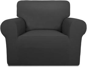 img 4 attached to 🪑 Stretchable Spandex Chair Sofa Slipcover – Non Slip Soft Couch Cover, Washable Furniture Protector with Non Skid Foam and Elastic Bottom for Kids, Pets (Chair, Dark Gray)