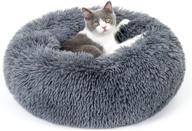 🐱 rabbitgoo cat bed: fluffy round self warming calming plush donut cuddler for indoor cats, small dogs & kittens - machine washable & non-slip logo