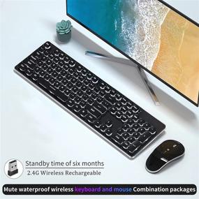 img 3 attached to 💻 Перезаряжаемый беспроводной комплект клавиатуры и мыши - Идеально подходит для офиса, игр, ноутбука, ПК и домашнего использования (черный с белым светом)