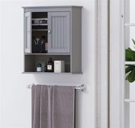 spirich gray bathroom wall cabinet with doors and 🚽 shelves - space-saving wood hanging cabinet for over the toilet storage logo