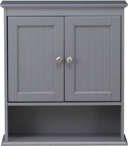 img 2 attached to Spirich Gray Bathroom Wall Cabinet with Doors and 🚽 Shelves - Space-saving Wood Hanging Cabinet for Over The Toilet Storage