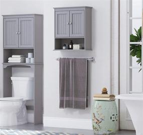 img 3 attached to Spirich Gray Bathroom Wall Cabinet with Doors and 🚽 Shelves - Space-saving Wood Hanging Cabinet for Over The Toilet Storage