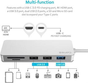 img 2 attached to 🔌 EQUIPD 7-in-1 USB C Hub with 4K HDMI, 100W Power Delivery, microSD/SD Card Reader, USB 3.0 Port, 2 USB 2.0 Ports - Compatible with MacBook Pro 2017/2018, XPS, Chromebook, iPad Pro (Silver)