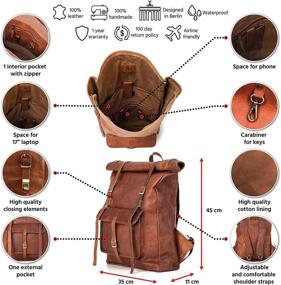 img 3 attached to 🎒 Berliner Bags Leeds XL: Stylish Vintage Leather Backpack for Men and Women - Brown, Large Size, Waterproof