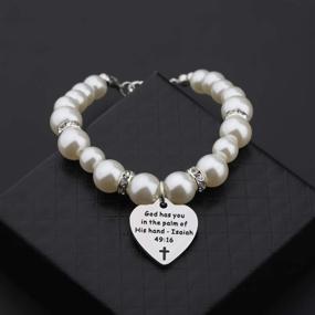 img 2 attached to 📿 Christian Religious Jewelry: Isaiah 49:16 Bible Verse Pearl Bracelet - Encouragement Gift for Her, Reminding That God Holds You in His Hand - Lywjyb Birdgot