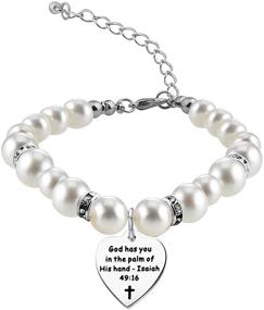 img 4 attached to 📿 Christian Religious Jewelry: Isaiah 49:16 Bible Verse Pearl Bracelet - Encouragement Gift for Her, Reminding That God Holds You in His Hand - Lywjyb Birdgot