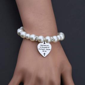 img 1 attached to 📿 Christian Religious Jewelry: Isaiah 49:16 Bible Verse Pearl Bracelet - Encouragement Gift for Her, Reminding That God Holds You in His Hand - Lywjyb Birdgot