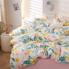 img 3 attached to 🌸 AMZTOP Botanical Floral Queen Size Duvet Cover Set - 100% Cotton Bedding, All-Season Ultra-Soft Comforter Cover with Zipper Closure, Corner Ties - Includes 1 Blossom Duvet Cover and 2 Pillowcases