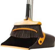 🧹 long handle broom and dustpan set - ultimate magic combo for kitchen and home cleaning - standing dustpan with rotation head and stand up broom for floor cleaning (black and orange) logo