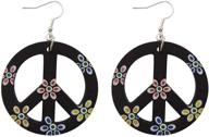 🌼 rostivo peace symbol dangle earrings for women and girls - cute wooden hippie earrings, vintage inspired earrings for women in 60s and 70s logo