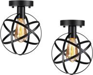 🔦 pynsseu industrial retro style semi-flush mount ceiling light for kitchen hallway porch bedroom - vintage metal spherical ceiling lighting fixture (2 pack) logo