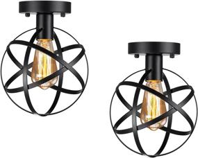 img 4 attached to 🔦 Pynsseu Industrial Retro Style Semi-Flush Mount Ceiling Light for Kitchen Hallway Porch Bedroom - Vintage Metal Spherical Ceiling Lighting Fixture (2 Pack)