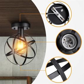 img 2 attached to 🔦 Pynsseu Industrial Retro Style Semi-Flush Mount Ceiling Light for Kitchen Hallway Porch Bedroom - Vintage Metal Spherical Ceiling Lighting Fixture (2 Pack)