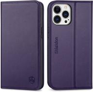 📱 shieldon genuine leather wallet case for iphone 13 pro 5g - rfid blocking, credit card holder, kickstand - dark purple logo