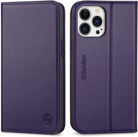 img 4 attached to 📱 SHIELDON Genuine Leather Wallet Case for iPhone 13 Pro 5G - RFID Blocking, Credit Card Holder, Kickstand - Dark Purple