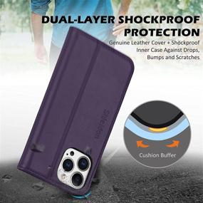 img 1 attached to 📱 SHIELDON Genuine Leather Wallet Case for iPhone 13 Pro 5G - RFID Blocking, Credit Card Holder, Kickstand - Dark Purple