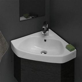 img 1 attached to CeraStyle Arda Corner Ceramic Bathroom Sink, White - Self Rimming/Wall Mounted, One Hole (Model: 001900-U)