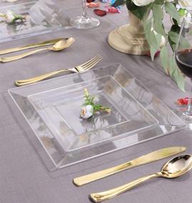 img 1 attached to 🍽️ 60PCS Clear Plastic Plates - Clear Square Disposable Plates - 7-inch Plastic Appetizer Plates - Premium Clear Dessert/Salad Plates for Weddings & Parties