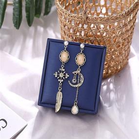 img 3 attached to 🌙 Dainty Long Dangle Earrings: Upgrade Your Style with Fashion Gold Silver Moon Stars Sun Earring for Women and Girls