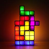 🔌 veeki stackable led night light for kids - 7 colors 3d puzzle lamp with induction interlocking desk light - diy tangram light blocks puzzles for teens bedroom, us plug логотип