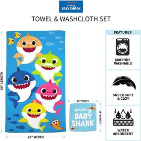 img 1 attached to 🦈 Baby Shark 50 in x 25 in Soft Cotton Terry Towel with Washcloth Set by Franco Kids: Ideal for Bath and Beach