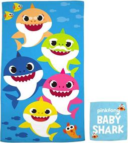 img 3 attached to 🦈 Baby Shark 50 in x 25 in Soft Cotton Terry Towel with Washcloth Set by Franco Kids: Ideal for Bath and Beach