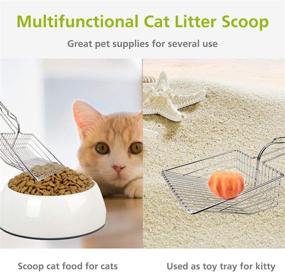 img 2 attached to 🐾 Silver Metal Cat Litter Scoop - Long Handle, Large Size Kitty Scooper with Holder for Scooping and Cleaning Pet Litter Tray - Ideal for PeoTrap Cat Litter, Kitty Food, and Cats Toys