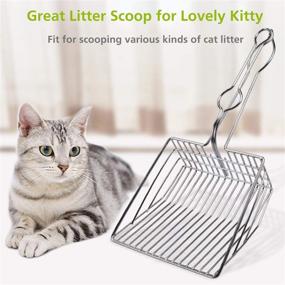 img 1 attached to 🐾 Silver Metal Cat Litter Scoop - Long Handle, Large Size Kitty Scooper with Holder for Scooping and Cleaning Pet Litter Tray - Ideal for PeoTrap Cat Litter, Kitty Food, and Cats Toys