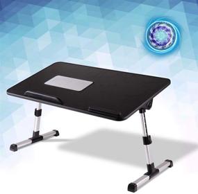 img 4 attached to 💻 KCO Bed Tray Table - Adjustable Laptop Stand with Foldable Legs, Portable Standing Bed Desk - Notebook Computer Stand Holder with USB Cooling Fan for Eating, Working, Writing, Reading (Black)