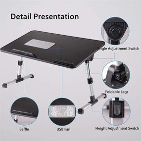 img 2 attached to 💻 KCO Bed Tray Table - Adjustable Laptop Stand with Foldable Legs, Portable Standing Bed Desk - Notebook Computer Stand Holder with USB Cooling Fan for Eating, Working, Writing, Reading (Black)