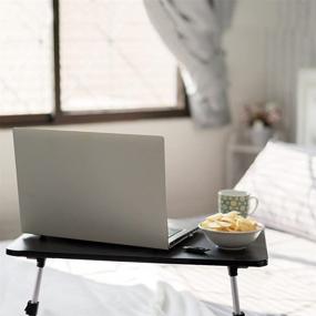 img 3 attached to 💻 KCO Bed Tray Table - Adjustable Laptop Stand with Foldable Legs, Portable Standing Bed Desk - Notebook Computer Stand Holder with USB Cooling Fan for Eating, Working, Writing, Reading (Black)