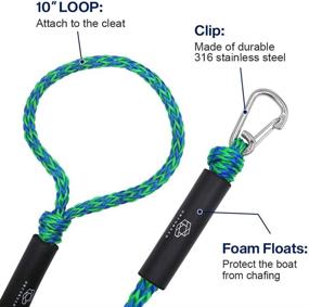 img 2 attached to 🚤 Stretchable PWC Bungee Dock Line Set for Kayak, Boat, Marine – Two-Pack (4ft & 6ft) with Foam Float – Ideal for Jet Ski, SeaDoo, Yamaha WaveRunner, Kayak, Pontoon (Green/Blue)