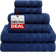 american soft linen 6 piece towel set: 100% turkish cotton, absorbent & durable, hotel & spa quality bathroom towels in navy blue logo