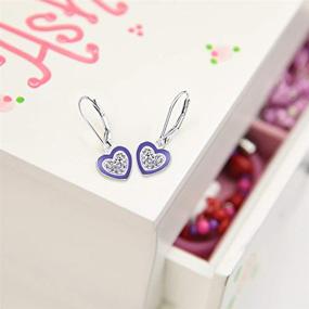 img 1 attached to 💜 Adorable Kids Earrings: 925 Sterling Silver with White Gold Tone & Purple Enamel Heart - Perfect for Children, Girls, and Babies