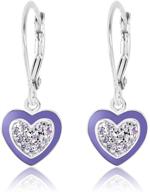 💜 adorable kids earrings: 925 sterling silver with white gold tone & purple enamel heart - perfect for children, girls, and babies logo