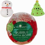 kids' christmas bubble bath bomb - large 99% natural fizzy with surprise holiday toy inside. moisturizing for dry sensitive skin. releases color, scent, and bubbles. logo