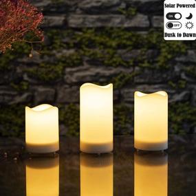 img 1 attached to 🕯️ Waterproof Solar Candles for Outdoor Decor - Set of 3 Warm White Flickering LED Candle Lights by ZHONGXIN