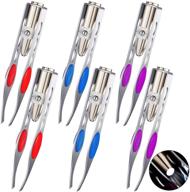 💡 set of 6 led lighted stainless steel tweezers for precision hair removal - ideal for makeup, eyelash, eyebrow, and facial hair removal - available in red, purple, dark blue - suitable for men and women logo