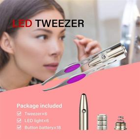 img 2 attached to 💡 Set of 6 LED Lighted Stainless Steel Tweezers for Precision Hair Removal - Ideal for Makeup, Eyelash, Eyebrow, and Facial Hair Removal - Available in Red, Purple, Dark Blue - Suitable for Men and Women