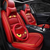 🦉 owl car seat covers: waterproof pu leather full set for 5 seats - red | includes accessories logo