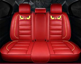 img 1 attached to 🦉 OWL Car Seat Covers: Waterproof PU Leather Full Set for 5 Seats - Red | Includes Accessories