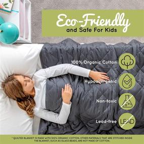 img 2 attached to 👶 Organic Cotton WeeSprout Weighted Blanket for Kids (10 lbs) - Breathable, Quilted Pockets, Glass Beads - Twin Size Dark Gray Blanket - Ideal for Kids Weighing 90-120 lbs, 41” x 60”