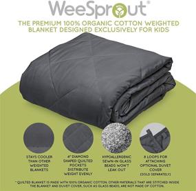 img 3 attached to 👶 Organic Cotton WeeSprout Weighted Blanket for Kids (10 lbs) - Breathable, Quilted Pockets, Glass Beads - Twin Size Dark Gray Blanket - Ideal for Kids Weighing 90-120 lbs, 41” x 60”