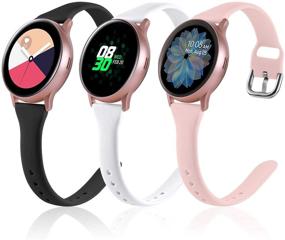 img 4 attached to 📱 (3 упаковки) Силиконовые тонкие ремешки Vcegari для Samsung Active 2/Galaxy Watch 4/3/42mm - Черный/Белый/Розовый - Маленький размер